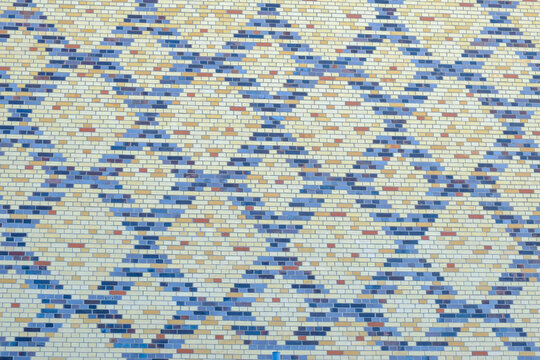 Blue and gold diamond mosaic tile pattern