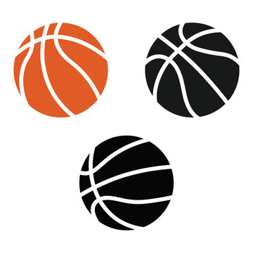basketball ball isolated on white background Icon Vector Set Orange and Black Variations