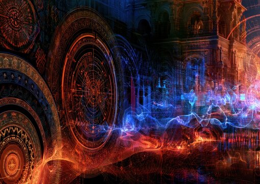 Intricate steampunk clockwork mechanism with abstract energy flow