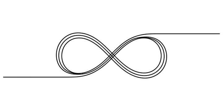 Infinity loop symbol in multi line continuous stroke format for forever concepts and modern geometric abstract branding.