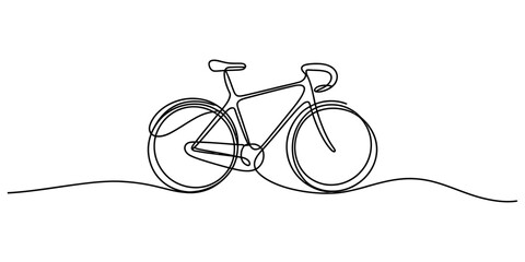 Minimalist bicycle single line drawing for sport and transport use, clean vector art for web and print designs. © Nikhil Ray
