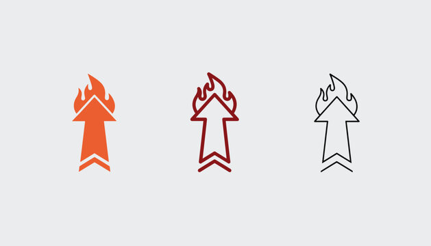 Three different styles of orange and black arrows pointing upwards with flames, symbolizing high growth or energy.