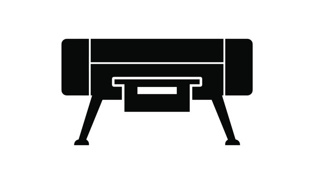 Black silhouette icon of a large format professional printer or industrial plotter machine on a clean white background.