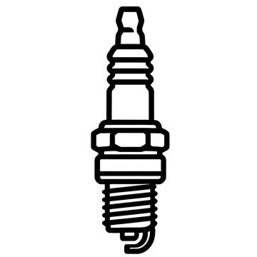 Spark Plug Ignition System Car Engine Component Internal Combustion Automotive Technology Motor Vehicle Part Icon Black and White Line Art Minimalist Design Repair Service Maintenance Garage Equipment