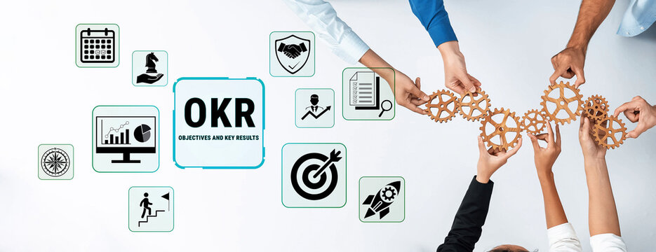Collaborative Teamwork for OKR Implementation: A Visual Representation of Goal Setting and Key Performance Metrics in a Modern Workplace Environment Fluxor.