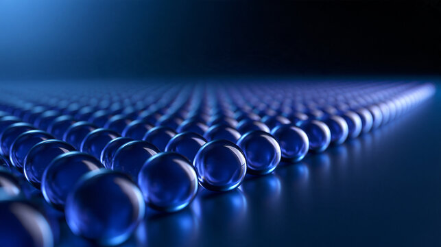 Blue Glass Spheres Array in Abstract Technology Grid