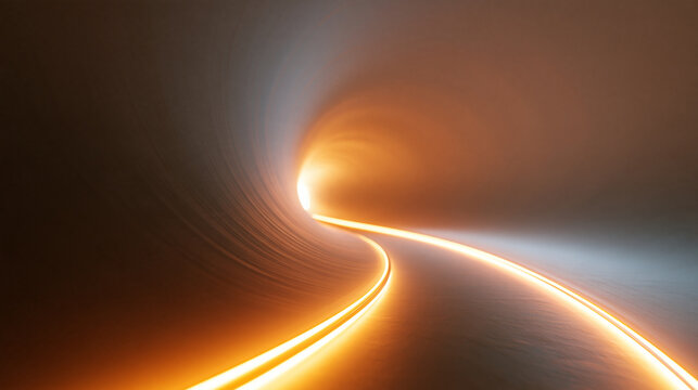 Glowing Curved Pathway in Futuristic Tunnel Leading to Light