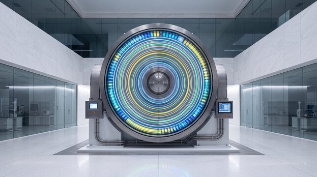 Futuristic Quantum Computer Machine in Modern Laboratory Facility