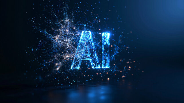 Glowing AI Letters with Digital Data Network Particles