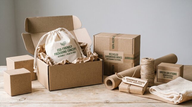 Sustainable Packaging Concept with Recycled Cardboard Boxes and Eco Friendly Materials