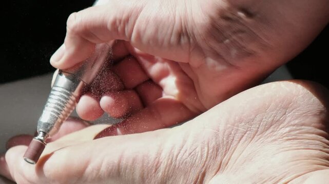 Treating feet and heels with a nail drill at home or in a salon