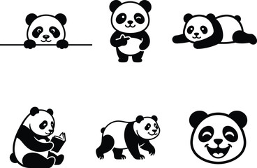 Obraz premium Cute cartoon pandas in various playful and relaxed poses with transparent background