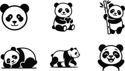 Obraz premium Cute cartoon pandas in various playful and sitting poses
