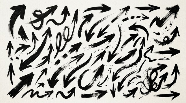 Black Grunge Arrows Set, Hand-Painted Brush Strokes Collection