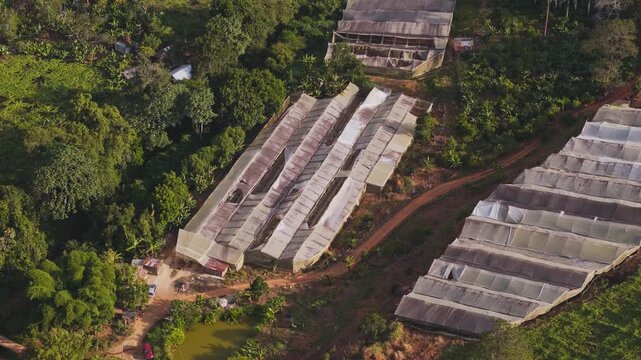Aerial view of greenhouses in Jarabacoa, Dominican Republic.