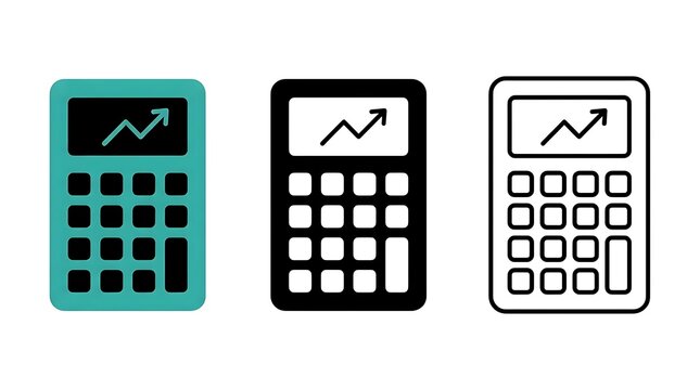 Three stylized calculator icons with growth charts displayed on the screens