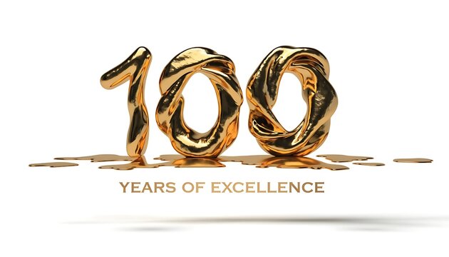 Celebrating 100 years of excellence golden design with shadow cut out isolated on 8k resolution white background. AI GENERATED.
