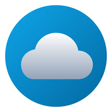White cloud icon on blue circular background for storage and computing concepts.