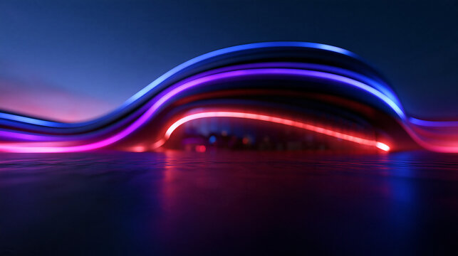 Futuristic Curved Neon Light Architecture on Dark Modern Surface