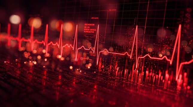 Red Heartbeat ECG Monitor Displaying Critical Cardiac Vital Signs