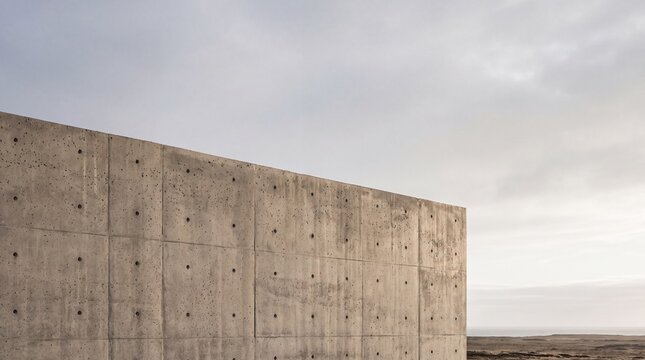 Minimalist Brutalist Concrete Wall Under Overcast Sky