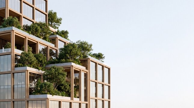 Sustainable Modern Architecture Building with Terraces and Greenery