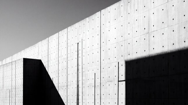 Modern Minimalist Concrete Architecture Wall with Geometric Shadows