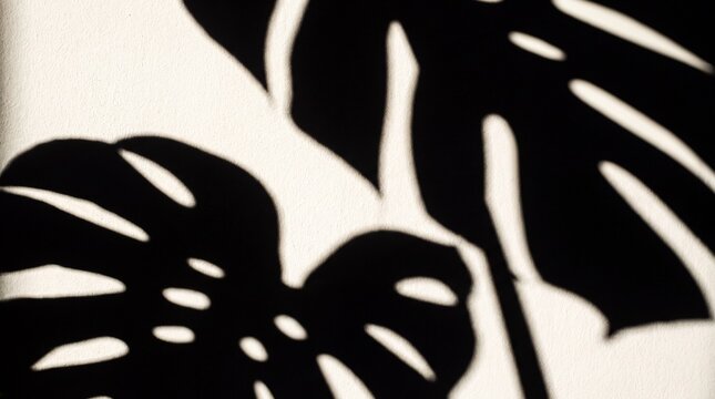 Monstera Leaf Shadow on White Wall Background