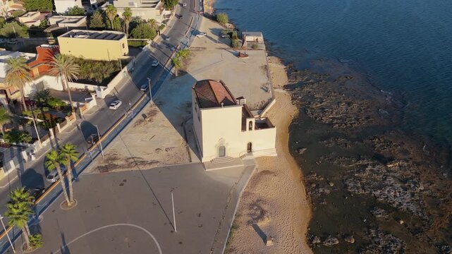 Aerial view of San Vito a Mare church in Mazara del Vallo, Italy.