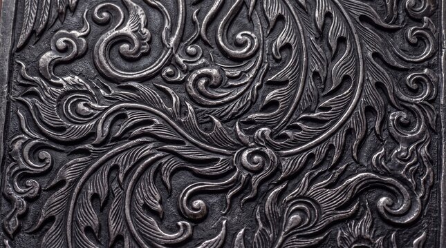 Intricate Traditional Silver Carved Metal Pattern Relief Texture