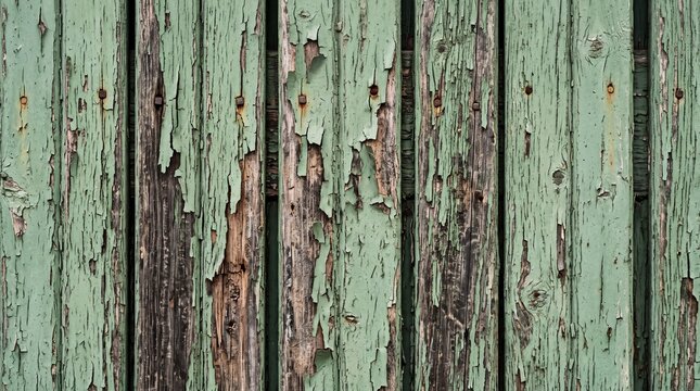Weathered Green Peeling Paint on Old Wooden Planks Background