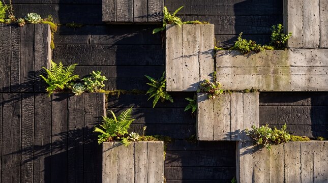 Modern Architectural Facade with Concrete and Vertical Garden
