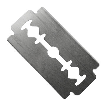 Industrial double edge razor blade made of stainless steel for shaving accessories or hardware concept projects and masculine grooming brand designs.