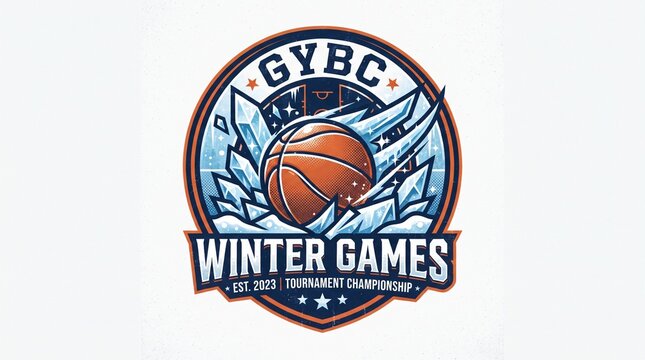 Cybc winter games logo featuring basketball and icy mountain design for event branding