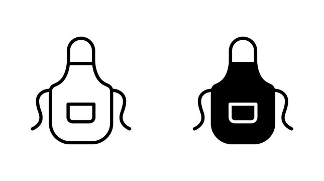 Kitchen apron icons with linear and solid designs for culinary and cooking professional use.