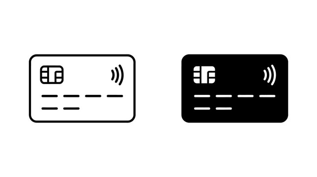 Credit card icon set with contactless payment symbol in outline and solid styles for financial and digital banking designs.
