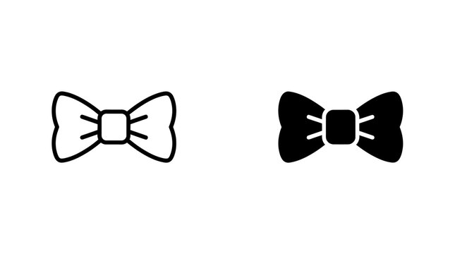 Bow tie icon set in outline and solid black styles for formal fashion.