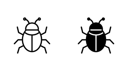 Beetle insect icons featuring outline and solid black silhouette styles for nature studies or pest identification. © Iqrabatool