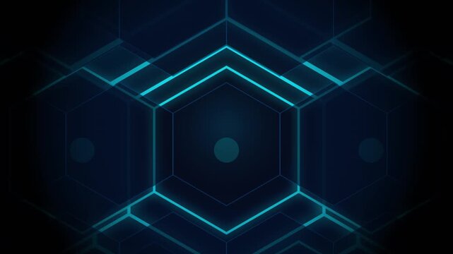 Abstract digital background with glowing blue neon hexagons and geometric patterns,"A futuristic technological background