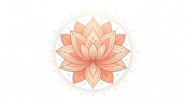 Minimalist Stylized Lotus Flower Emblem with Geometric Circular Ornament