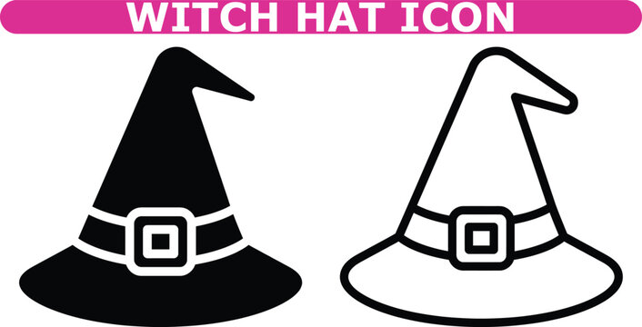 Witch hat icon set, vector solid and outline collection of Halloween magic hat symbols, sorcerer and wizard costume elements for festive holiday design
