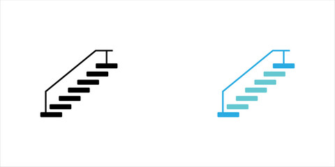 Obraz premium Minimal black line icon set. of ascending stairs representing progress, career development, personal growth, success, advancement, and goal achievement.