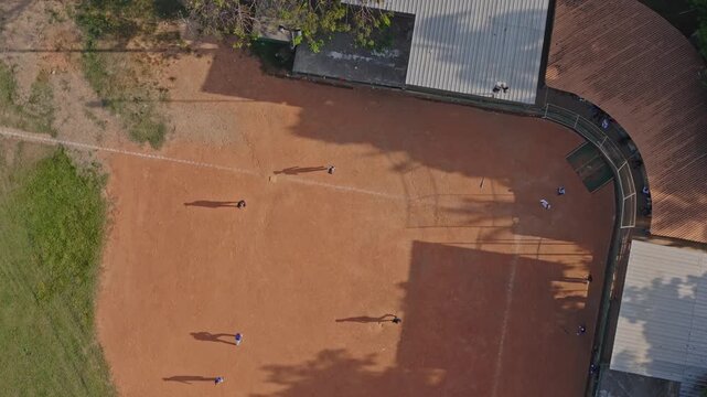 Aerial view of baseball field in Jardines del Sur, Dominican Republic.