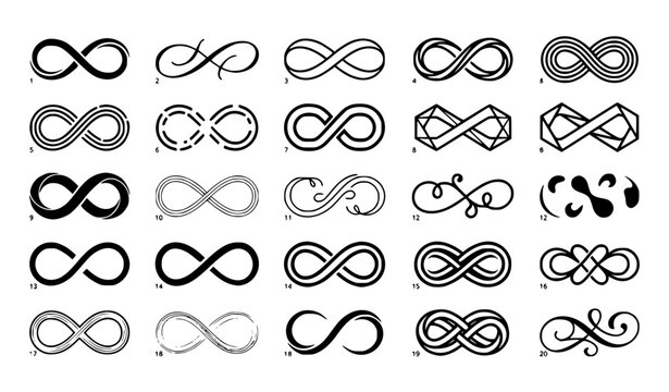 Creative Infinity Symbol Vector Collection with Black Contour Loop Designs for Endless Cycle and Eternity