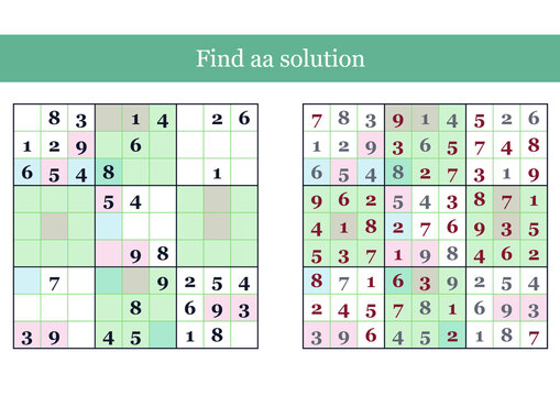 Sudoku puzzle guide with solution example and instructions  