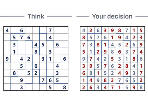 Sudoku puzzle with solutions shown side by side for comparison  