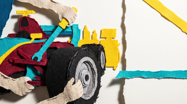 Mechanics working on a Formula 1 car figurine with textured elements  