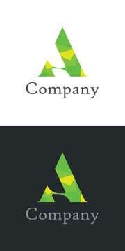 Geometric letter A logo design, green low poly alphabet icon for corporate branding, modern polygonal initial vector for eco-friendly company