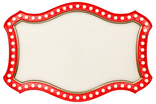 Vintage red and white decorative marquee sign with dotted border for event branding and labels