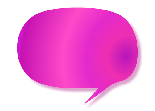 Bright magenta speech bubble with a pointed tail and soft shadow on a white background, a blank callout with copy space for quotes, dialogue and chat designs.